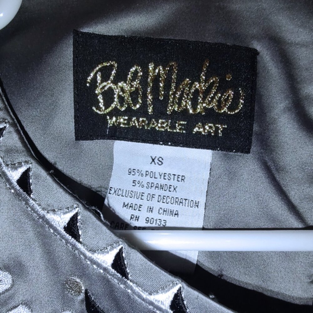 Bob Mackie Gray Satin Blouse with Embroidered Yoke - Picture 3 of 6